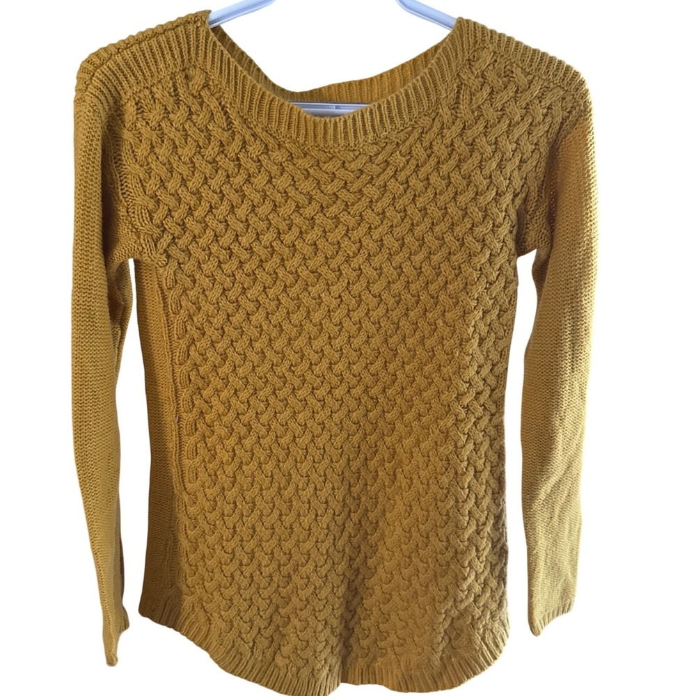 Its Our Time Womens Mustard Yellow Basketweave Knit Sweater Small S Long Sleeve